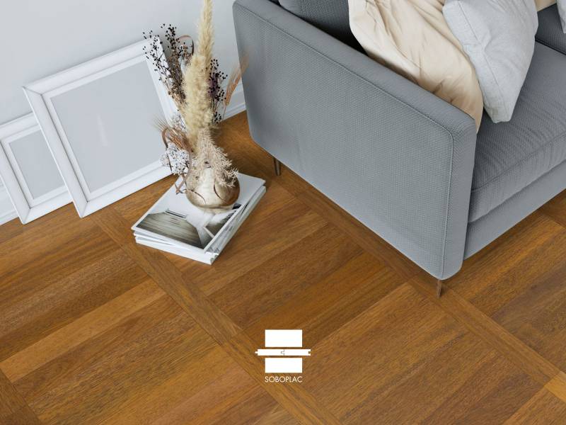 Exotique Merbau Modulo Pose à l'échelle 15x90 - Parquet massif verni